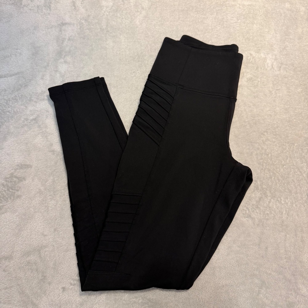 Athleta Delancey Moto Tight Leggings Black High Rise Ankle Zip Womens Small SP